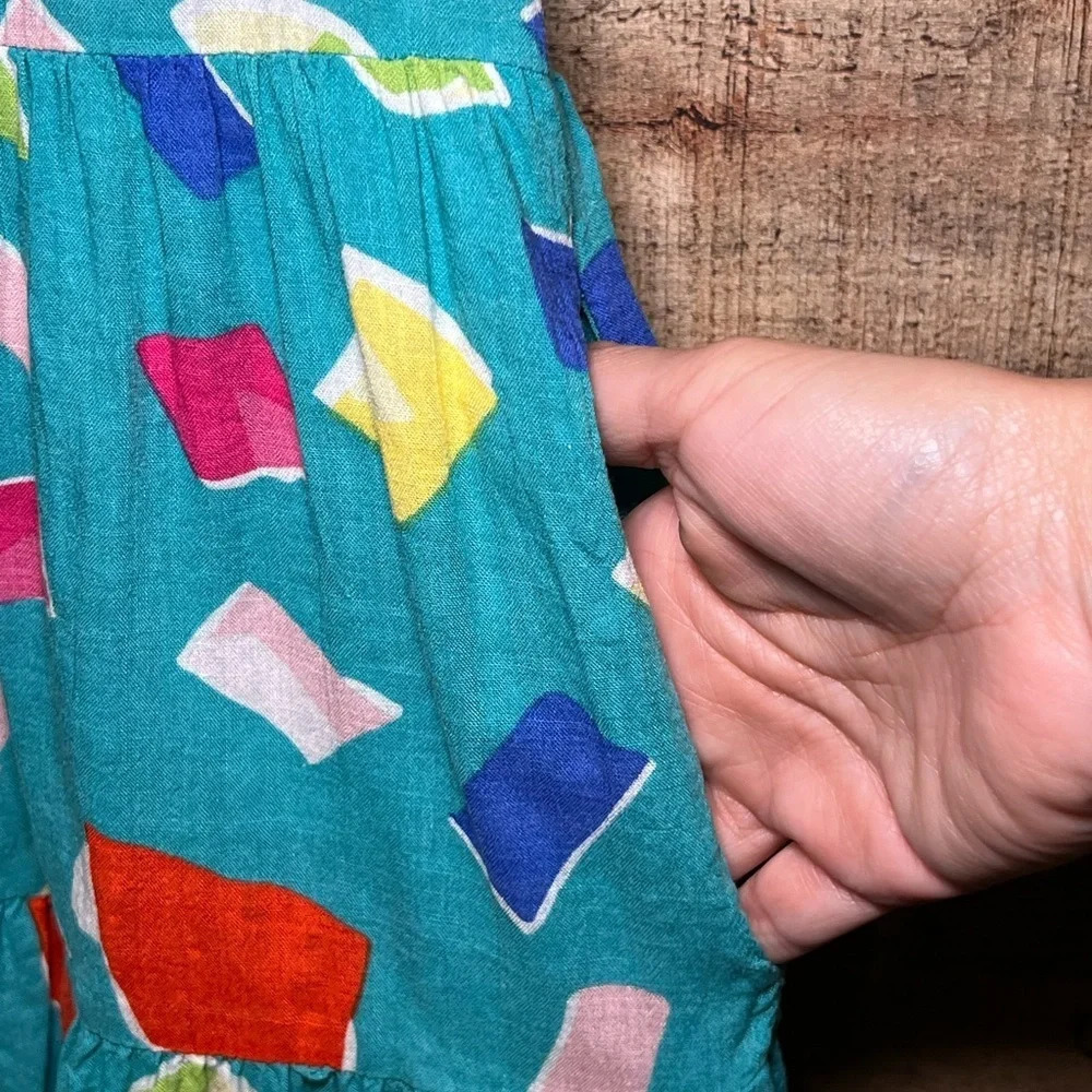 THML Teal Tiered Ruffle Geometric Printed Dress size XS - Picture 8 of 10